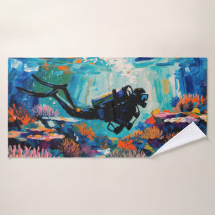 Art of Scuba Diving (#1) oil painting Bath Towel Set