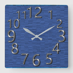 Art-Of-Time-Silver-Retro-Blue-Delights Square Wall Clock