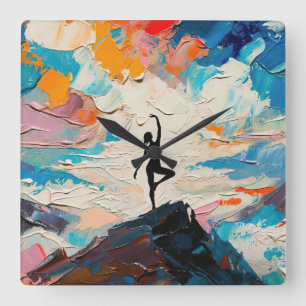 Art of Yoga: Balanced Beauty (Oil Painting No. 2) Square Wall Clock