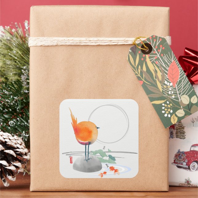 ART OF ZEN  watercolor bird  Square Sticker (Holiday)
