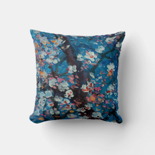 Art oil painting, cherry blossom flower, abstract, cushion