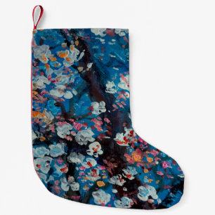 Art oil painting, cherry blossom flower, abstract, small christmas stocking