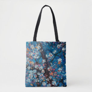 Art oil painting, cherry blossom flower, abstract, tote bag