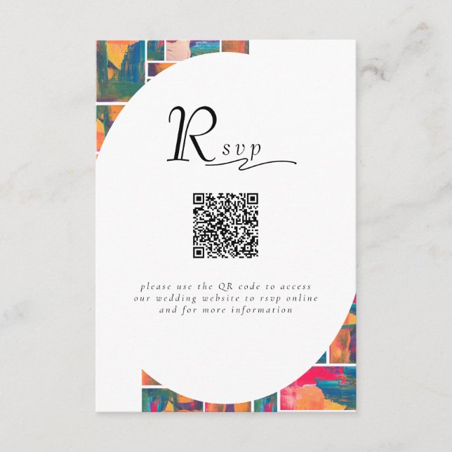 Art Paint Colourful Modern Abstract QR Code Weddin Enclosure Card (Front)