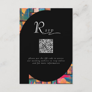 Art Paint Colourful Modern Abstract QR Code Weddin Enclosure Card