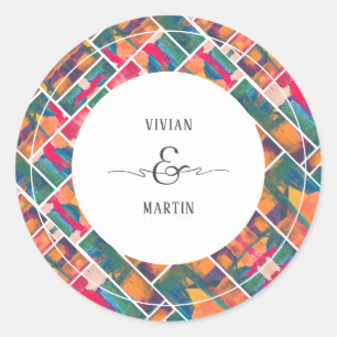 Art Paint Colourful Modern Abstract Wedding Classic Round Sticker