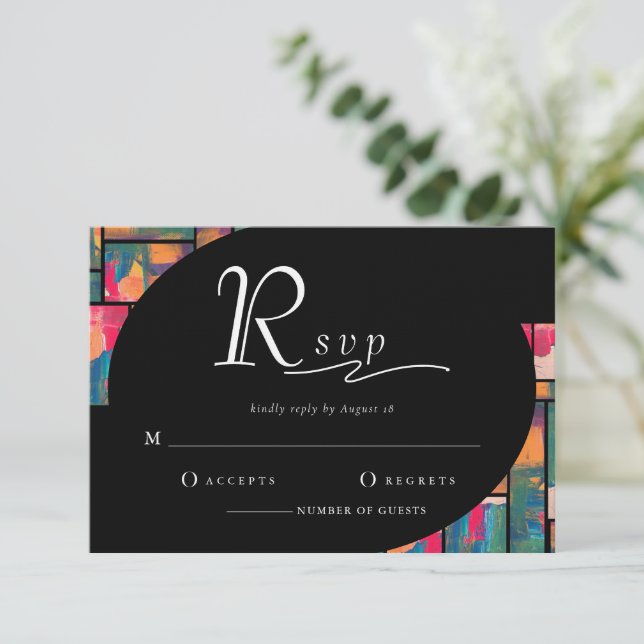 Art Paint Colourful Modern Abstract Wedding RSVP Invitation (Standing Front)