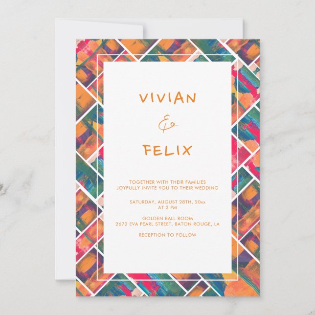 Art Paint Colours Orange Modern Abstract Wedding Invitation (Front)