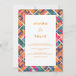 Art Paint Colours Orange Modern Abstract Wedding Invitation