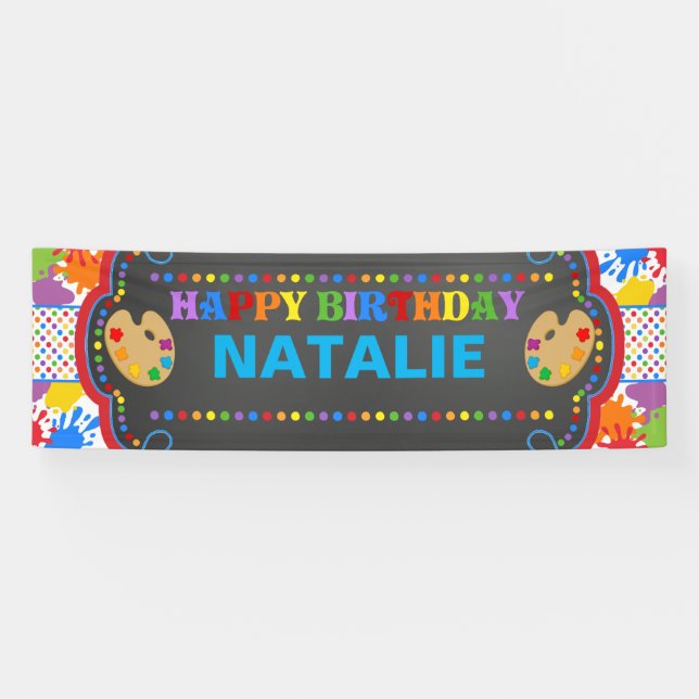 Art Paint Happy Birthday Personalised Banner (Horizontal)