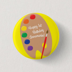 Art Paint Palette Cute 1st Birthday Party 3 Cm Round Badge