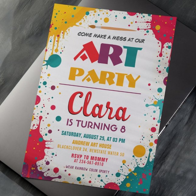 Art Paint Party | Colourful Kids Birthday Invitation (Art Paint Party  Colorful Kids Birthday Invitation)