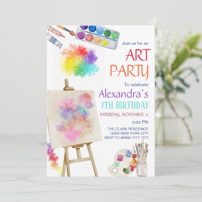 Art Painting Artist Birthday Party Invitation (Standing Front)