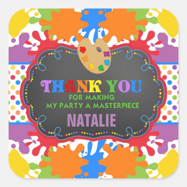 Art Painting Birthday Party Favour Tag Sticker (Front)