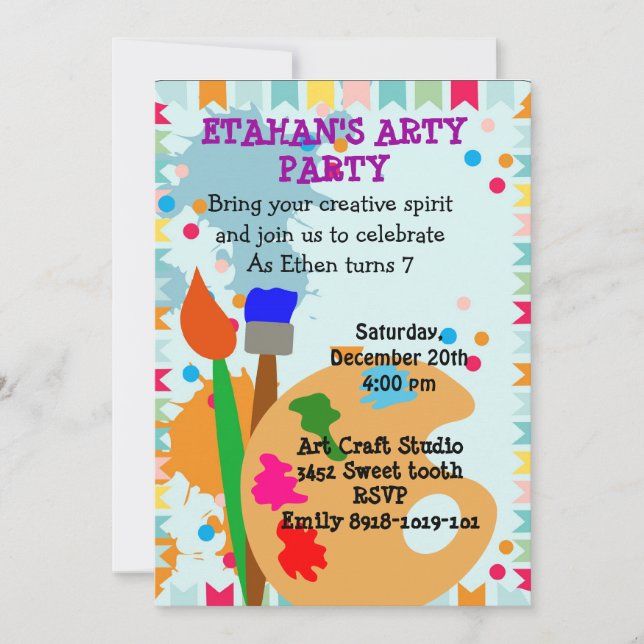art painting birthday party invitation (Front)