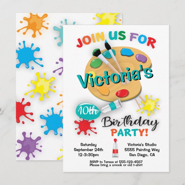 Art Painting Birthday Party Invitations (Front/Back)