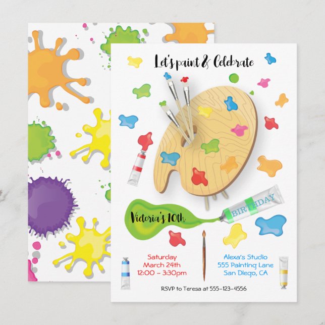 Art Painting Birthday Party Invitations (Front/Back)