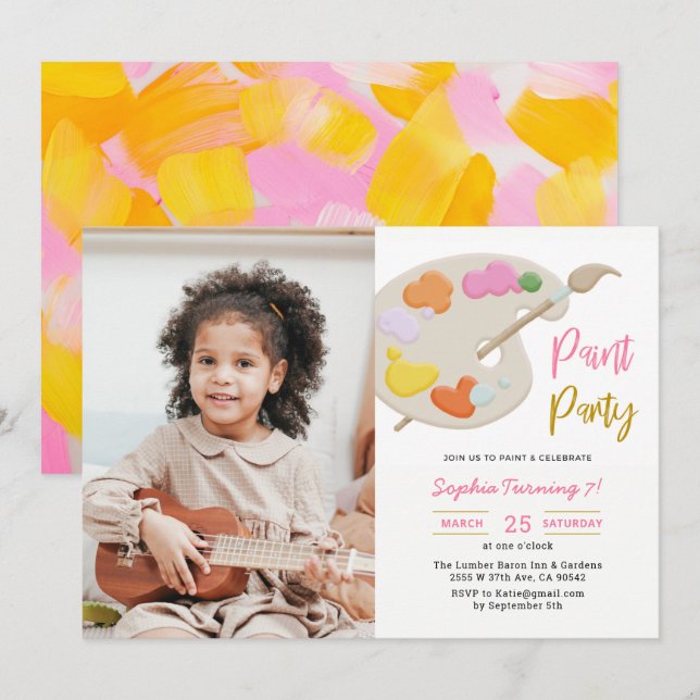 Art Painting Birthday Party Photo Invitation (Front/Back)