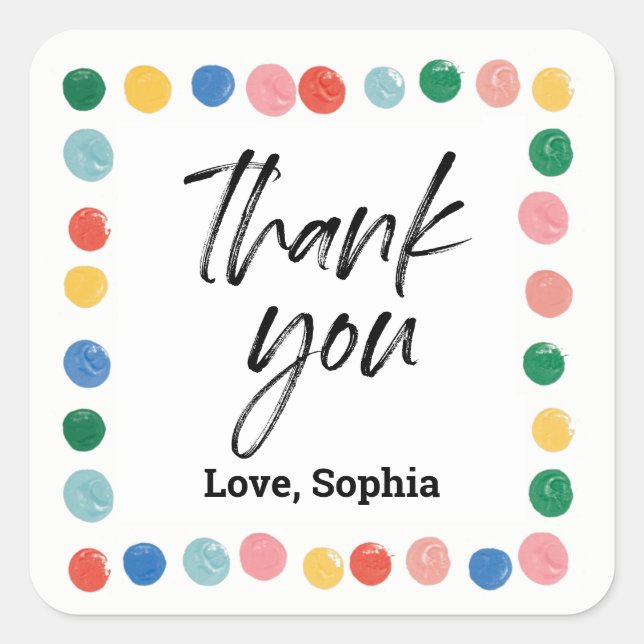 Art Painting Birthday Party Thank You Favour Square Sticker (Front)