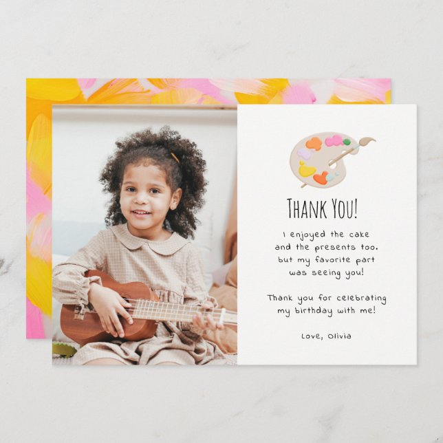 Art Painting Birthday Party Thank You Photo Invitation (Front/Back)