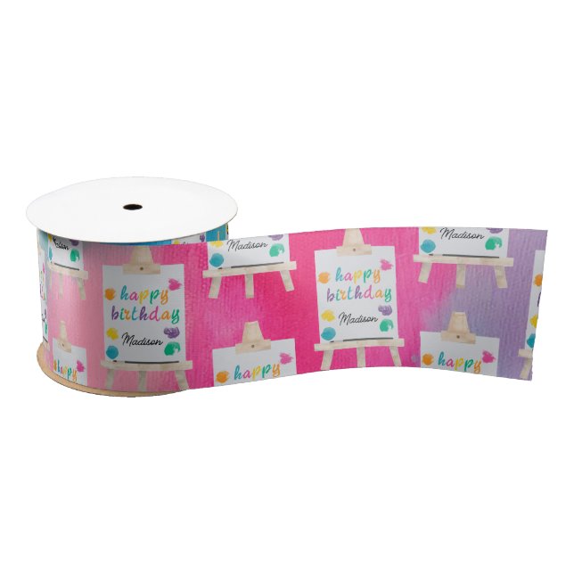 Art Painting Craft Artist Paint Birthday Theme Satin Ribbon (Spool)