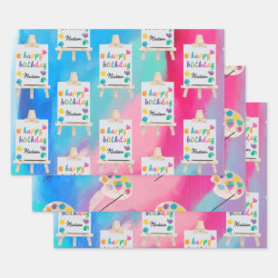 Art Painting Craft Artist Paint Birthday Theme Wrapping Paper Sheet