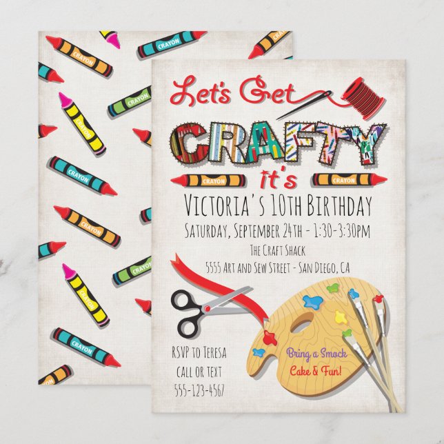 Art Painting Craft Birthday Party Invitations (Front/Back)