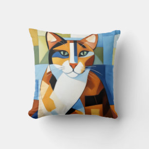 Art Painting Cubist Calico Cat Cushion