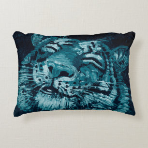 Art painting Fine art Oil color cute tiger in dark Decorative Cushion