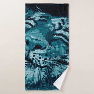 Art painting Fine art Oil colour cute tiger in dar Bath Towel
