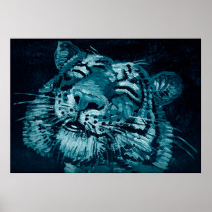 Art painting Fine art Oil colour cute tiger in dar Poster