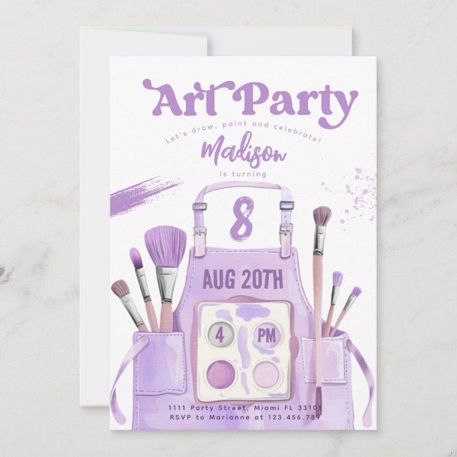 Art Painting Girl Purple Birthday Party Invitation (Front)
