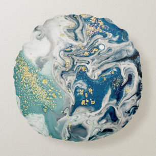 Art, painting- Natural gray color: metallic, silve Round Cushion
