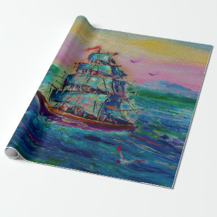 Art painting Oil color barque lucky thailandabstra Wrapping Paper