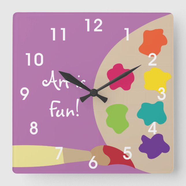 Art Painting Palette Wall Clock - Purple (Front)