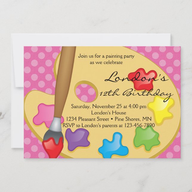 Art Painting Pink Birthday Invitations (Front)