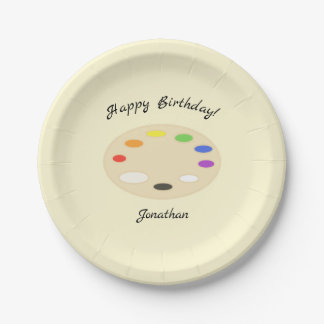 Art Palette Personalized Birthday Cream Paper Plate