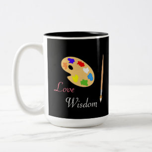 Art Palette with Paint Brush & Text on Black Two-Tone Coffee Mug