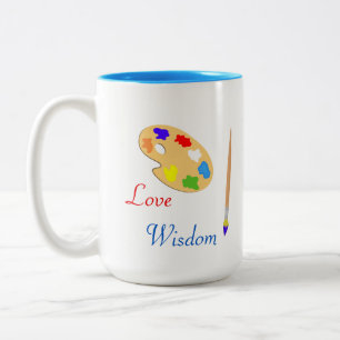 Art Palette with Paint Brush & Text on White Two-Tone Coffee Mug