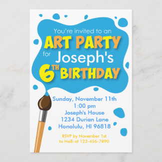 Art Party 6th Birthday Invitation Boy