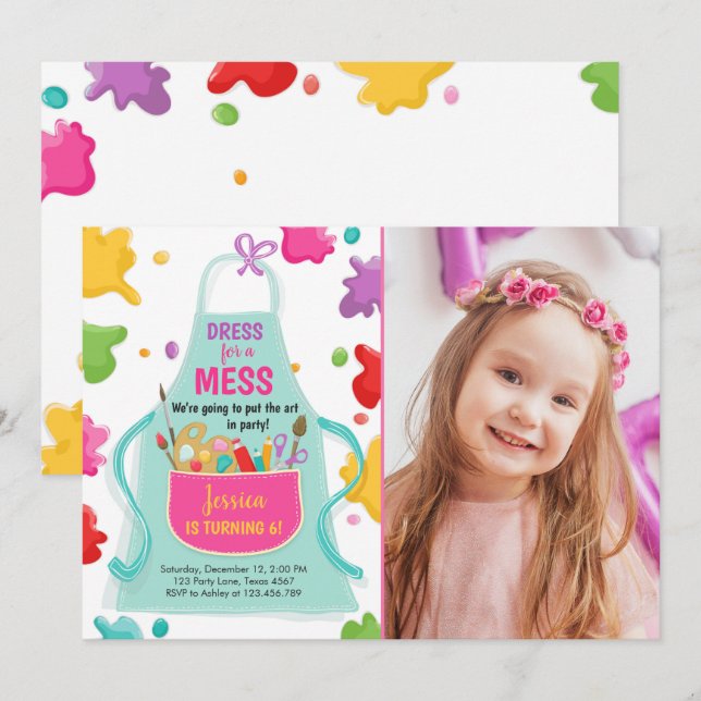 Art Party Birthday Invitation Painting Craft Party (Front/Back)