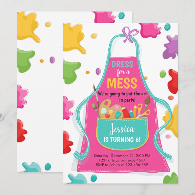 Art Party Birthday Invitation Painting Craft Party (Front/Back)