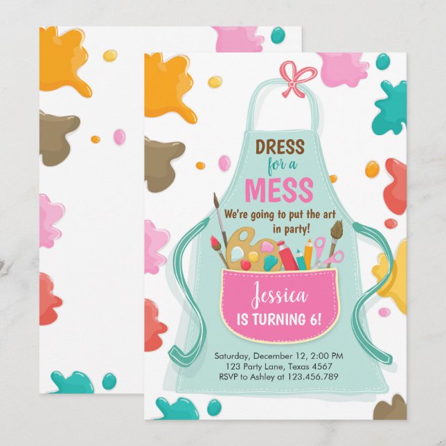 Art Party Birthday Invitation Painting Craft Party (Front/Back)