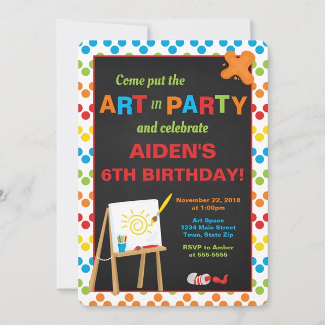 Art Party Birthday Invitation, Painting Party Invitation (Front)