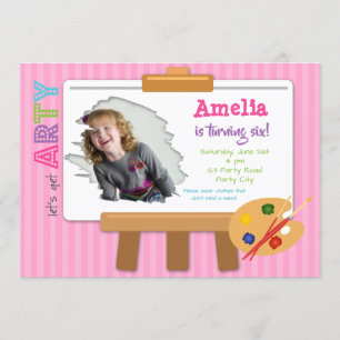Art Party Birthday Invitations with Photo (Girl)