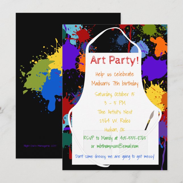 Art Party Brights Paints Invitation (Front/Back)