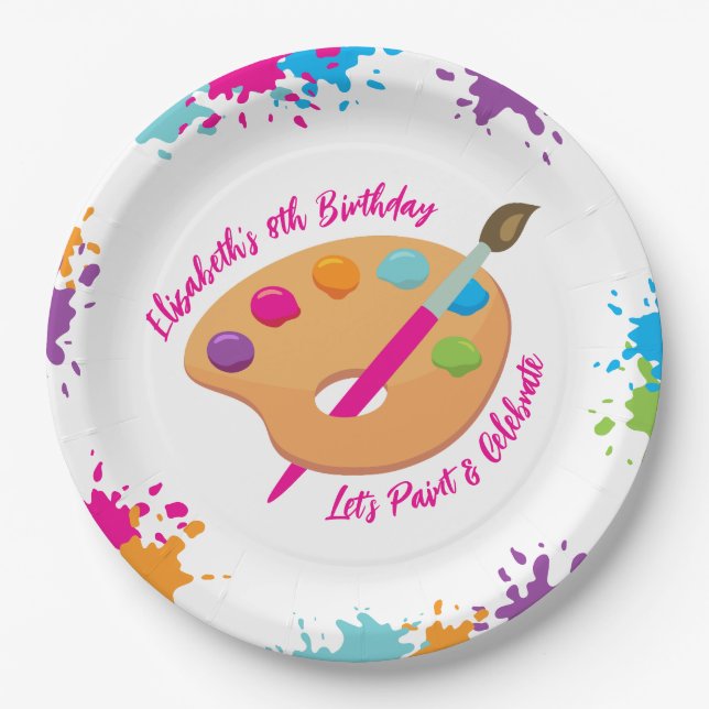 Art Party Craft Painting Girly Birthday Party Paper Plate (Front)