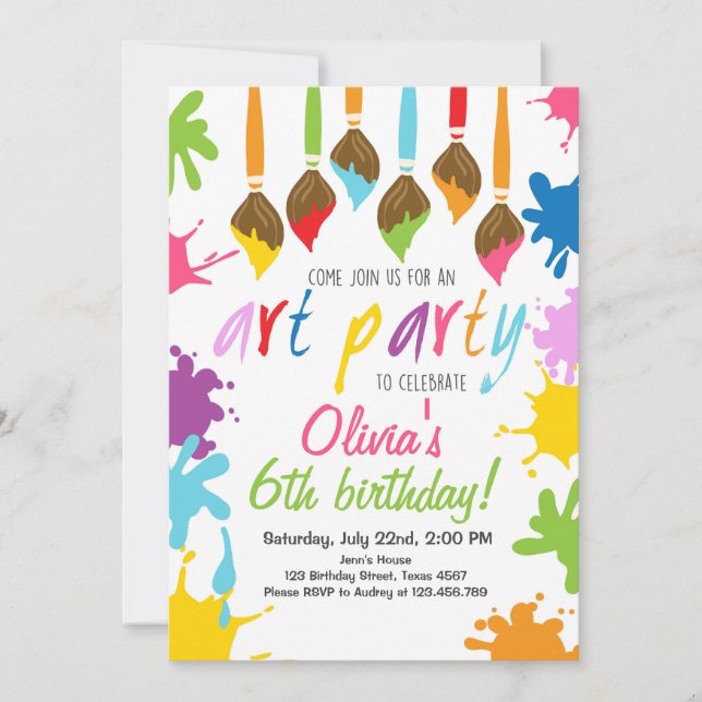 Art Party Invitation Birthday Painting party (Front)