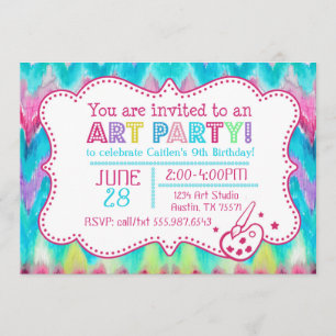 Art Party Invitation Watercolor iKat Chevron
