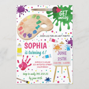 Art Party Messy Painting Girl Birthday Invitation